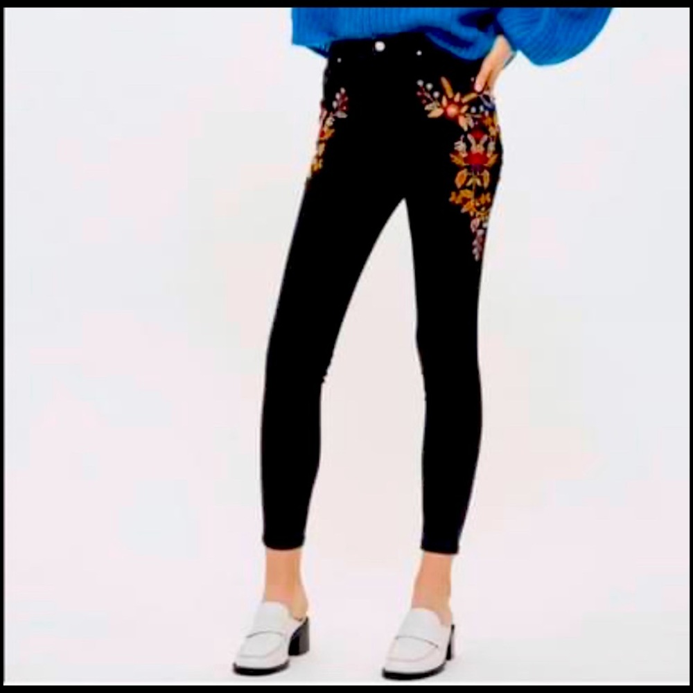 Topshop Moto jamie embroidered black jeans
